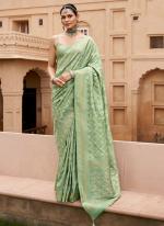 Banarasi Silk Pista Green Festival Wear Jaal Work Saree